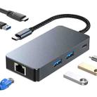 BYL-2308 6 in 1 USB-C / Type-C to USB3.2 + Gigabit Internet + HDTV HUB Adapter (Dark Gray) - 1