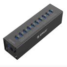 ORICO A3H10 Aluminum High Speed 10 Ports USB 3.0 HUB with Power Adapter for Laptops(Black) - 1