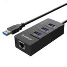 ORICO HR01-U3 ABS 3 Ports USB3.0 HUB Splitter with External RJ45 Gigabit Ethernet Network Card 5 Gbps for Laptops / Desktop / Ultrabook etc.(Black) - 1