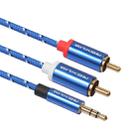 REXLIS 3610 3.5mm Male to Dual RCA Gold-plated Plug Blue Cotton Braided Audio Cable for RCA Input Interface Active Speaker, Length: 0.5m - 3