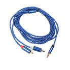 REXLIS 3610 3.5mm Male to Dual RCA Gold-plated Plug Blue Cotton Braided Audio Cable for RCA Input Interface Active Speaker, Length: 3m - 4