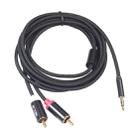 REXLIS 3635 3.5mm Male to Dual RCA Gold-plated Plug Black Cotton Braided Audio Cable for RCA Input Interface Active Speaker, Length: 5m - 7