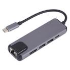 5 in 1 Type-C to HDMI + USB 3.0 + USB 3.0 + Type-C + LAN Card Reader Adapter(Grey) - 1