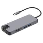 8 in 1 Type-C to HDMI + USB 3.0 + USB 3.0 + Type-C + LAN + VGA + TF/SD Card Reader Adapter(Grey) - 1