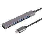 T-809B TF Card Reader + 3 x USB 3.0 Ports to USB-C / Type-C HUB Converter, Cable Length: 13cm (Grey) - 1