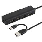 3 in 1 USB-C / Type-C + Micro USB + 4 x USB 2.0 Ports HUB Converter, Cable Length: 12cm(Black) - 2
