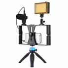[US Warehouse] PULUZ 4 in 1 Vlogging Live Broadcast LED Selfie Light Smartphone Video Rig Kits with Microphone + Tripod Mount + Cold Shoe Tripod Head for iPhone, Galaxy, Huawei, Xiaomi, HTC, LG, Google, and Other Smartphones(Blue) - 1