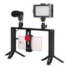 [US Warehouse] PULUZ 4 in 1 Vlogging Live Broadcast LED Selfie Light Smartphone Video Rig Handle Stabilizer Aluminum Bracket Kits with Microphone + Tripod Mount + Cold Shoe Tripod Head - 1