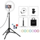 PULUZ 10.2 inch 26cm RGBW Light + 1.65m Tripod Mount Curved Surface USB RGBW Dimmable LED Ring Vlogging Video Light Live Broadcast Kits with Cold Shoe Tripod Ball Head & Phone Clamp & Remote Control(Black) - 1