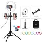 PULUZ 10.2 inch 26cm RGBW Light + 1.65m Tripod Mount + Dual Phone Bracket Curved Surface USB RGBW Dimmable LED Ring Selfie Beauty Vlogging Video Light Live Broadcast Kits with Cold Shoe Tripod Ball Head & Phone Clamp & Remote Control(Black) - 1