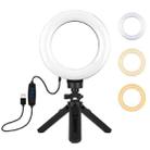 PULUZ 6.2 inch 16cm USB 3 Modes Dimmable LED Ring Vlogging Photography Video Lights + Pocket Tripod Mount Kit with Cold Shoe Tripod Ball Head(Black) - 1