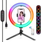 PULUZ 10.2 inch 26cm Marquee LED RGBWW Selfie Beauty Light + Desktop Tripod Mount 168 LED Dual-color Temperature Dimmable Ring Vlogging Photography Video Lights with Cold Shoe Tripod Ball Head & Remote Control & Phone Clamp(Black) - 1