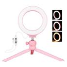 PULUZ 6.2 inch 16cm Light + Desktop Tripod Mount USB 3 Modes Dimmable LED Ring Vlogging Selfie Photography Video Lights with Cold Shoe Tripod Ball Head(Pink) - 1