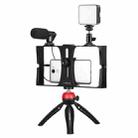 PULUZ 4 in 1 Vlogging Live Broadcast LED Selfie Fill Light Smartphone Video Rig Kits with Microphone + Tripod Mount + Cold Shoe Tripod Head for iPhone, Galaxy, Huawei, Xiaomi, HTC, LG, Google, and Other Smartphones(Red) - 1