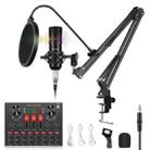 PULUZ Sound Card Live Broadcast Bluetooth Sound Mixer Studio Microphone Kits with Suspension Scissor Arm & Metal Shock Mount(Black) - 1