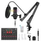 PULUZ Sound Card Live Broadcast Bluetooth Sound Mixer Studio Microphone Kits with Suspension Scissor Arm & Metal Shock Mount, Chinese Version(Black) - 1