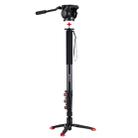 PULUZ Four-Section Telescoping Aluminum-magnesium Alloy Self-Standing Monopod + Fluid Head with Support Base Bracket - 1