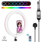 PULUZ 11.8 inch 30cm RGB Dimmable LED Ring Vlogging Selfie Photography Video Lights with Cold Shoe Tripod Ball Head & Phone Clamp (Pink)(UK Plug) - 1