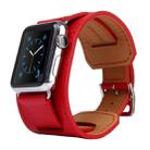Kakapi for Apple Watch 42mm Bracelet Style Metal Buckle Cowhide Leather Watch Band with Connector(Red) - 1