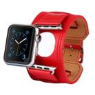 Kakapi for Apple Watch 38mm Bracelet Style Metal Buckle Cowhide Leather Watch Band with Connector(Red) - 4