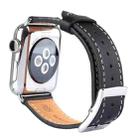 Kakapi for Apple Watch 38mm Metal Buckle Cowhide Leather Watch Band with Connector(Black) - 3