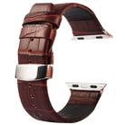 Kakapi for Apple Watch 38mm Crocodile Texture Double Buckle Genuine Leather Watch Band with Connector(Coffee) - 1