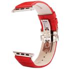Kakapi for Apple Watch 38mm Crocodile Texture Double Buckle Genuine Leather Watchband with Connector(Red) - 3
