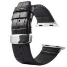 Kakapi for Apple Watch 42mm Crocodile Texture Double Buckle Genuine Leather Watch Band with Connector(Black) - 1