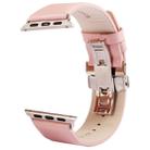 Kakapi for Apple Watch 38mm Subtle Texture Double Buckle Genuine Leather Watch Band with Connector(Pink) - 3