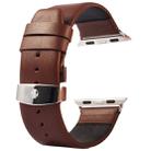 Kakapi for Apple Watch 42mm Subtle Texture Double Buckle Genuine Leather Watch Band with Connector(Coffee) - 1