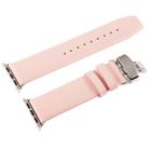 Kakapi for Apple Watch 42mm Subtle Texture Double Buckle Genuine Leather Watch Band with Connector(Pink) - 4