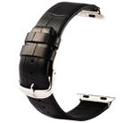 Kakapi for Apple Watch 38mm Crocodile Texture Classic Buckle Genuine Leather Watch Band with Connector(Black) - 1