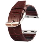 Kakapi for Apple Watch 38mm Crocodile Texture Brushed Buckle Genuine Leather Watch Band with Connector(Coffee) - 2