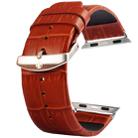 Kakapi for Apple Watch 38mm Crocodile Texture Brushed Buckle Genuine Leather Watch Band with Connector(Brown) - 1