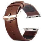 Kakapi for Apple Watch 38mm Subtle Texture Brushed Buckle Genuine Leather Watch Band with Connector(Coffee) - 1