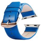 Kakapi for Apple Watch 42mm Subtle Texture Brushed Buckle Genuine Leather Watch Band with Connector(Blue) - 1