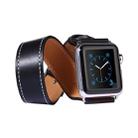 For Apple Watch 38mm Double Circle Style Metal Buckle Cowhide Leather Watch Band with Connector(Black) - 1