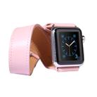 For Apple Watch 42mm Double Circle Style Metal Buckle Cowhide Leather Watch Band with Connector(Pink) - 1