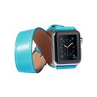 For Apple Watch 42mm Double Circle Style Metal Buckle Cowhide Leather Watch Band with Connector(Blue) - 1