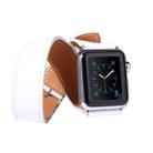 For Apple Watch 42mm Double Circle Style Metal Buckle Cowhide Leather Watch Band with Connector(White) - 1