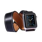 For Apple Watch 38mm Double Circle Style Metal Buckle Cowhide Leather Watch Band with Connector(Black) - 1