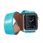 For Apple Watch 38mm Double Circle Style Metal Buckle Cowhide Leather Watch Band with Connector(Blue) - 1