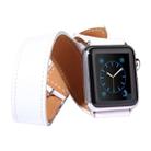 For Apple Watch 38mm Double Circle Style Metal Buckle Cowhide Leather Watch Band with Connector(White) - 1