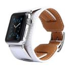 Kakapi for Apple Watch 42mm Bracelet Style Metal Buckle Cowhide Leather Watch Band with Connector(White) - 1