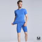 Round Collar Man's Tights Sport Short Sleeve T-shirt, Blue (Size: M) - 1