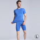 Round Collar Man's Tights Sport Short Sleeve T-shirt, Blue (Size: L) - 1