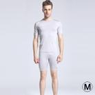 Round Collar Man's Tights Sport Short Sleeve T-shirt, Grey (Size: M) - 1