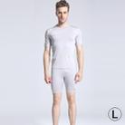 Round Collar Man's Tights Sport Short Sleeve T-shirt, Grey (Size: L) - 1