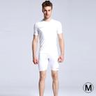 Round Collar Man's Tights Sport Short Sleeve T-shirt, White (Size: M) - 1