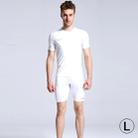 Round Collar Man's Tights Sport Short Sleeve T-shirt, White (Size: L) - 1